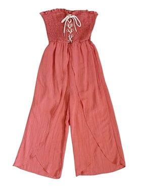 Self Boutique Strapless Shirred Bodice Romper Corral Pink Small